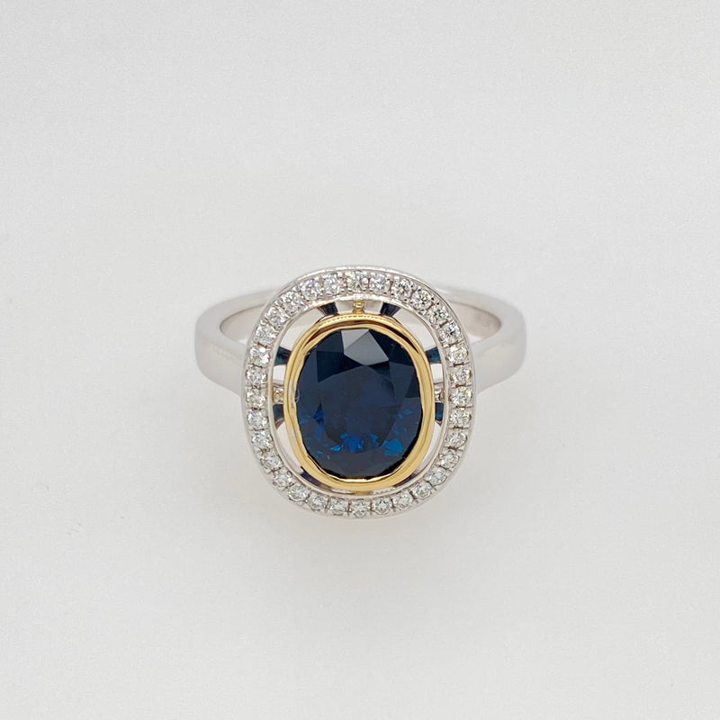 Sapphire Diamond Halo Ring