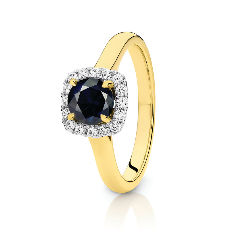 Australian Sapphire and Diamond Simple Cushion Cluster Ring in 18ct White and Yellow Gold