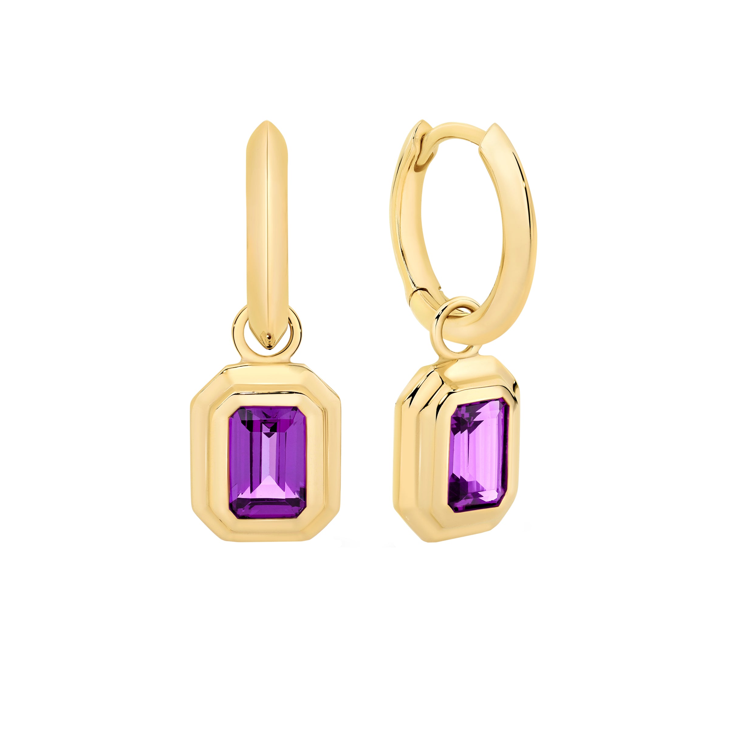 Amethyst Solitaire Hoop Earrings in 9K Yellow Gold