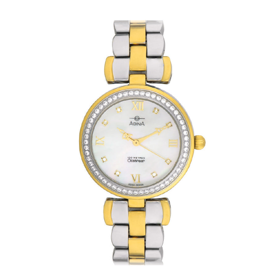 ADINA Mother of Pearl and Crystal Two-Toned Watch