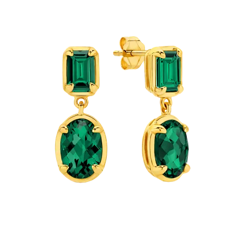 Green Quartz Dangling Stud Earrings