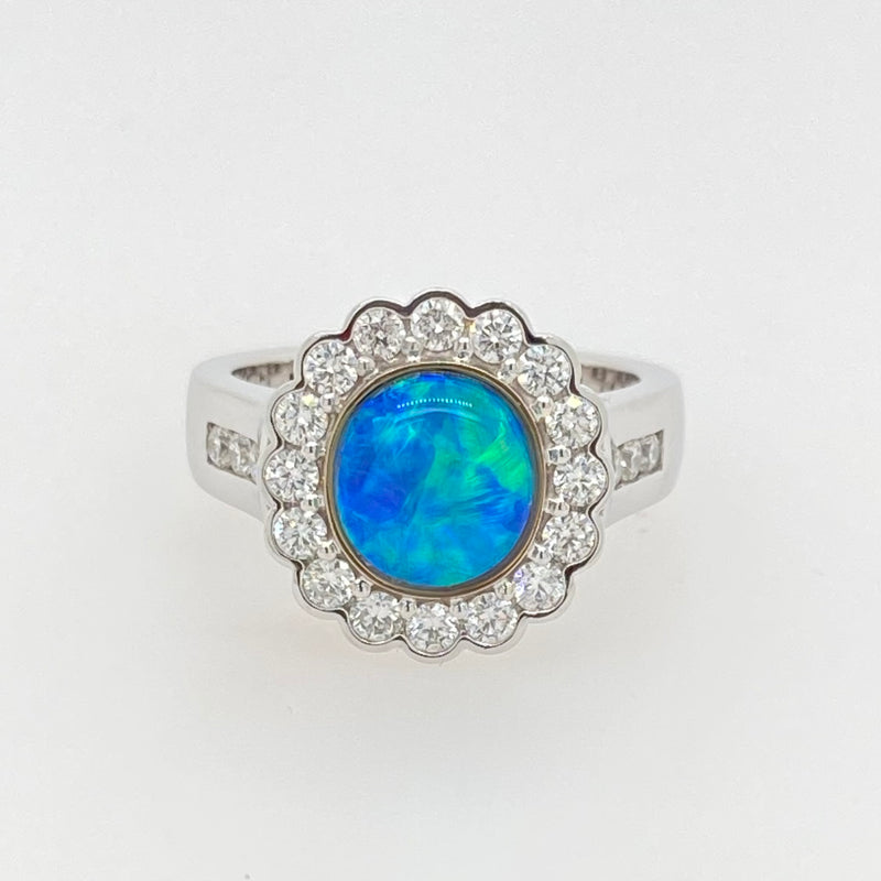 Opal Diamond Cluster Ring