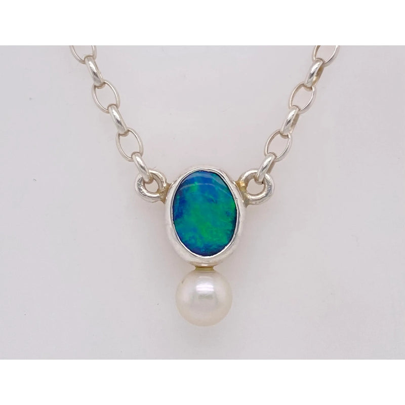 Silver Opal and Pearl Pendant