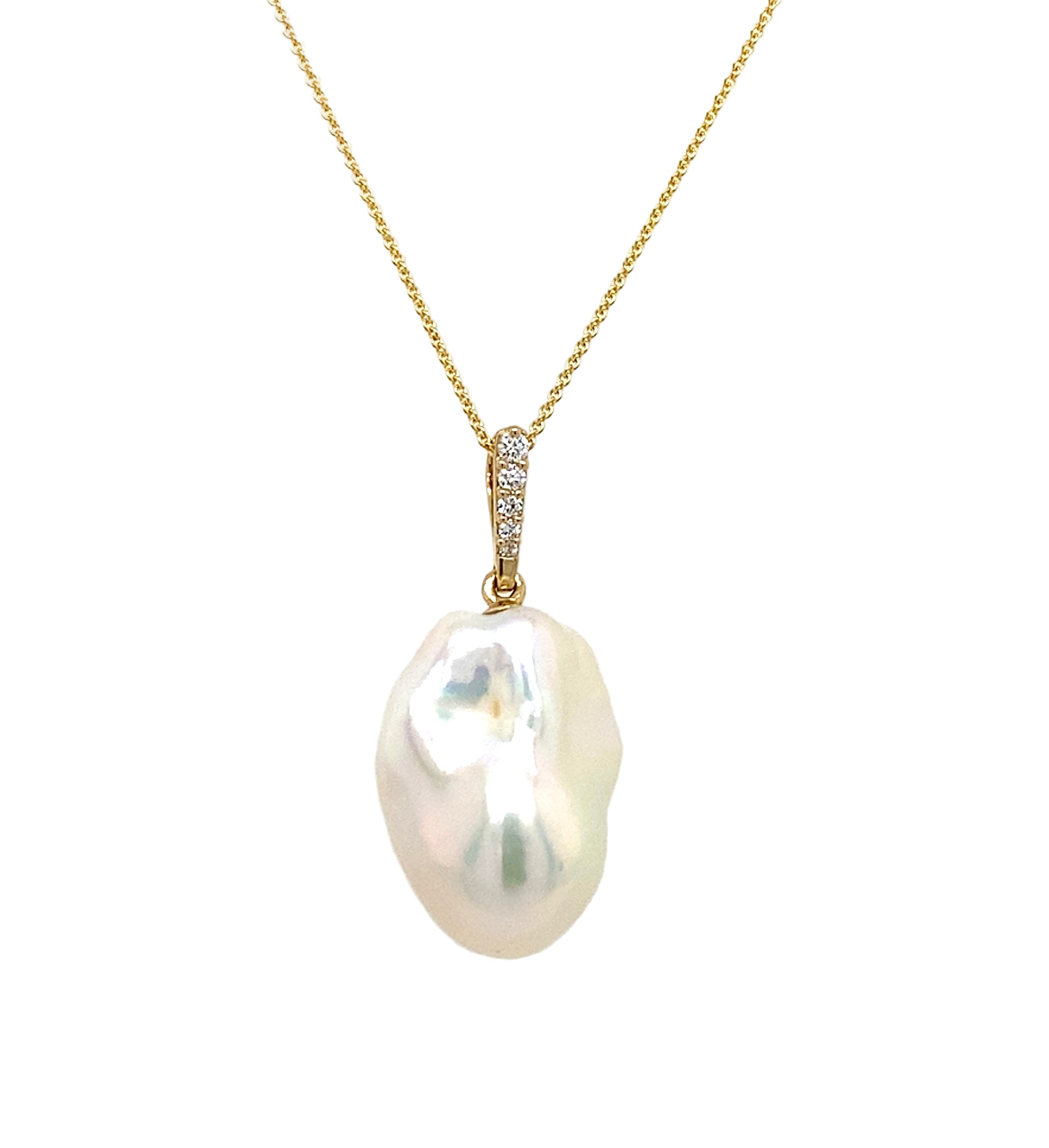 Baroque Pearl and Diamond Yellow Gold Pendant
