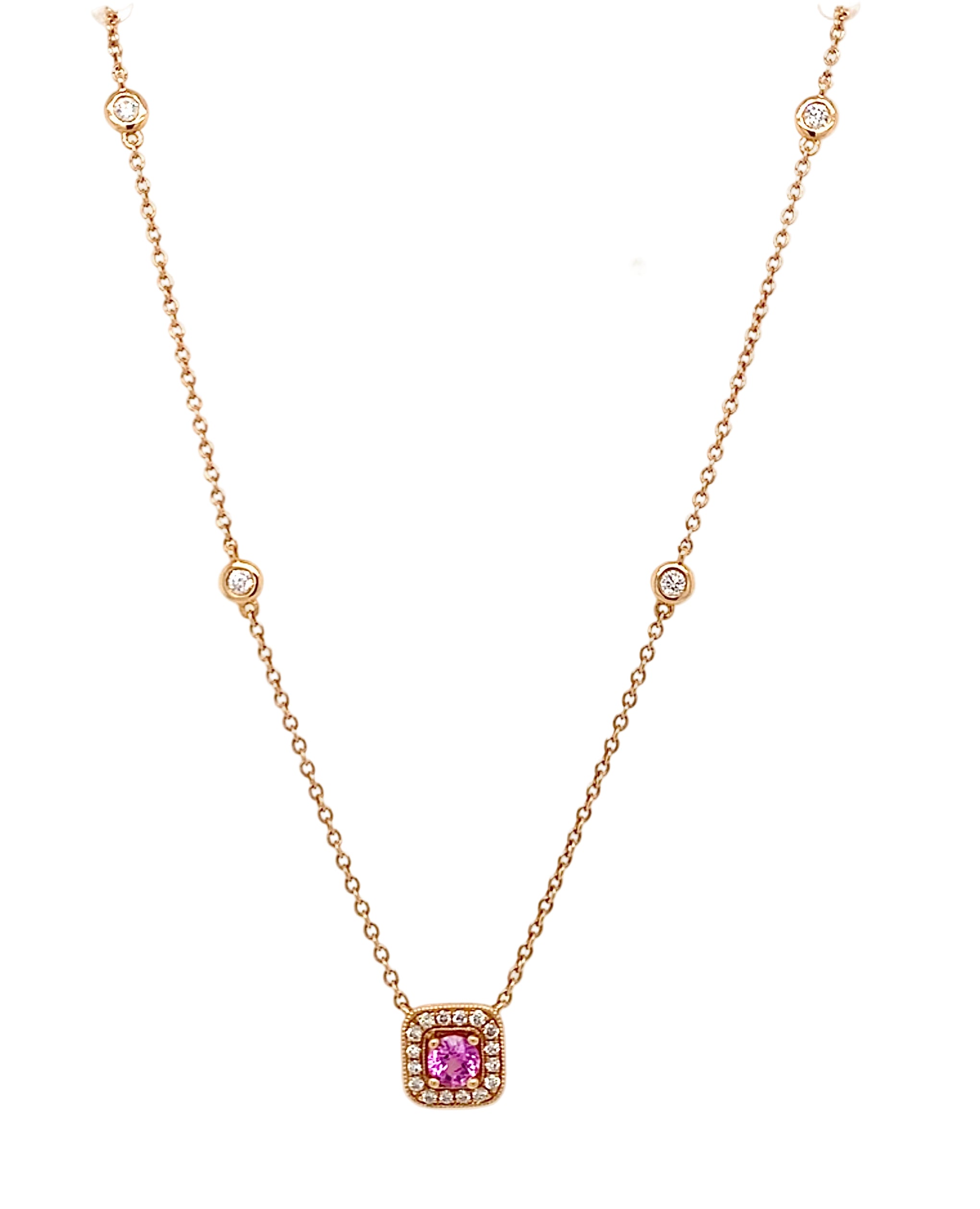 Pink Sapphire Diamond Rose Gold Necklace