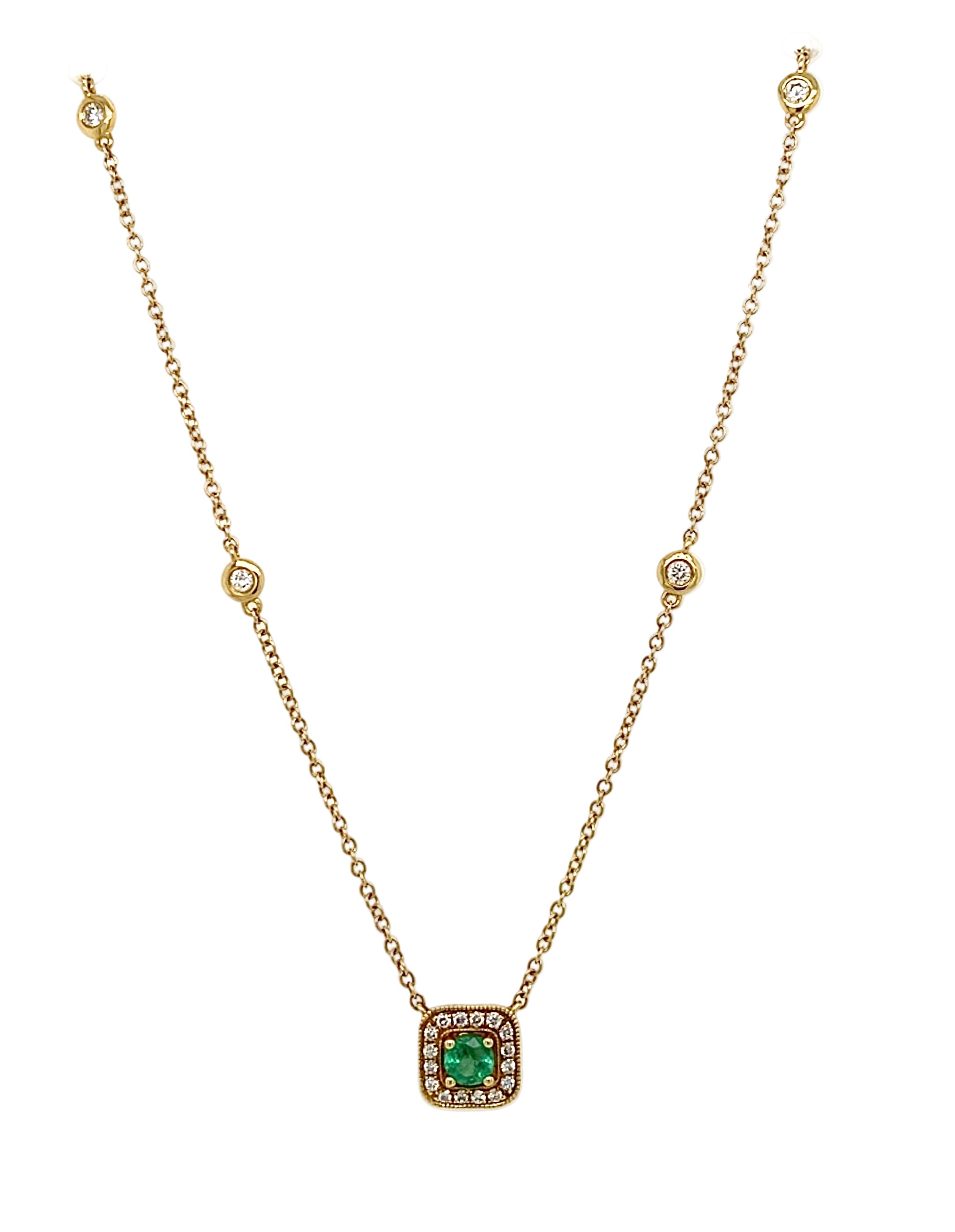 Emerald Diamond Yellow Gold Necklace