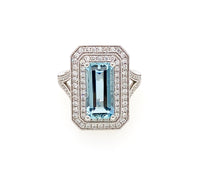 2.34ct Aquamarine and Diamond Platinum Double Halo Ring
