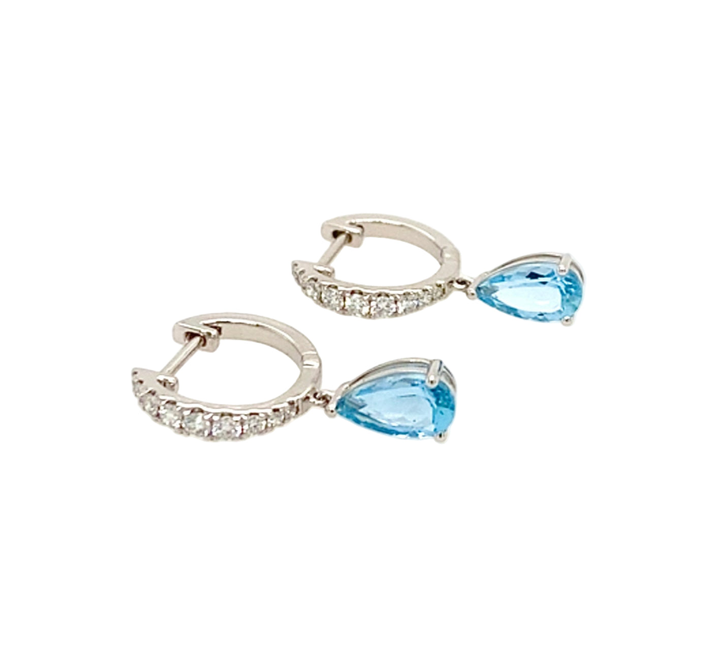 Aquamarine Diamond Platinum Huggie Earrings