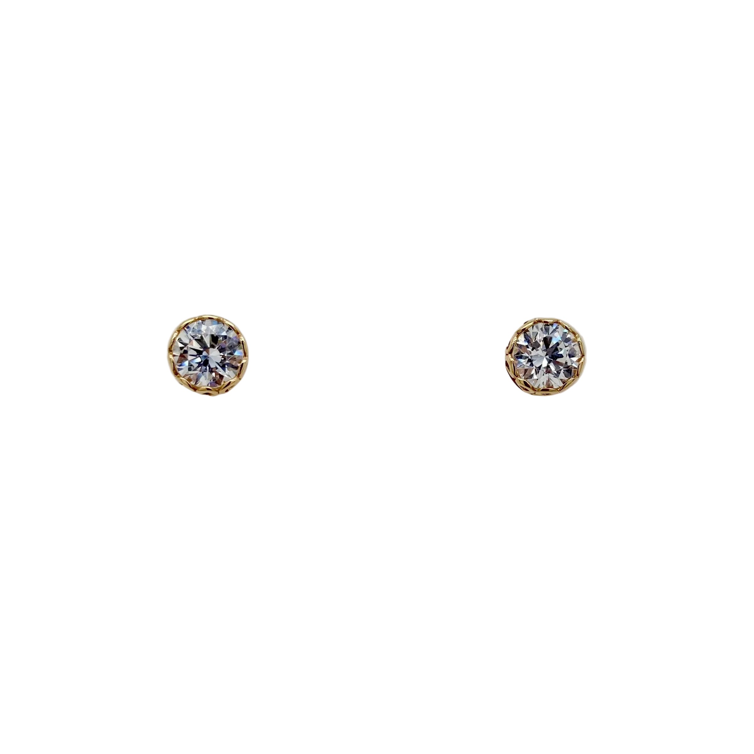 Cubic Zirconia Filagree Stud Earrings in 9K Yellow Gold