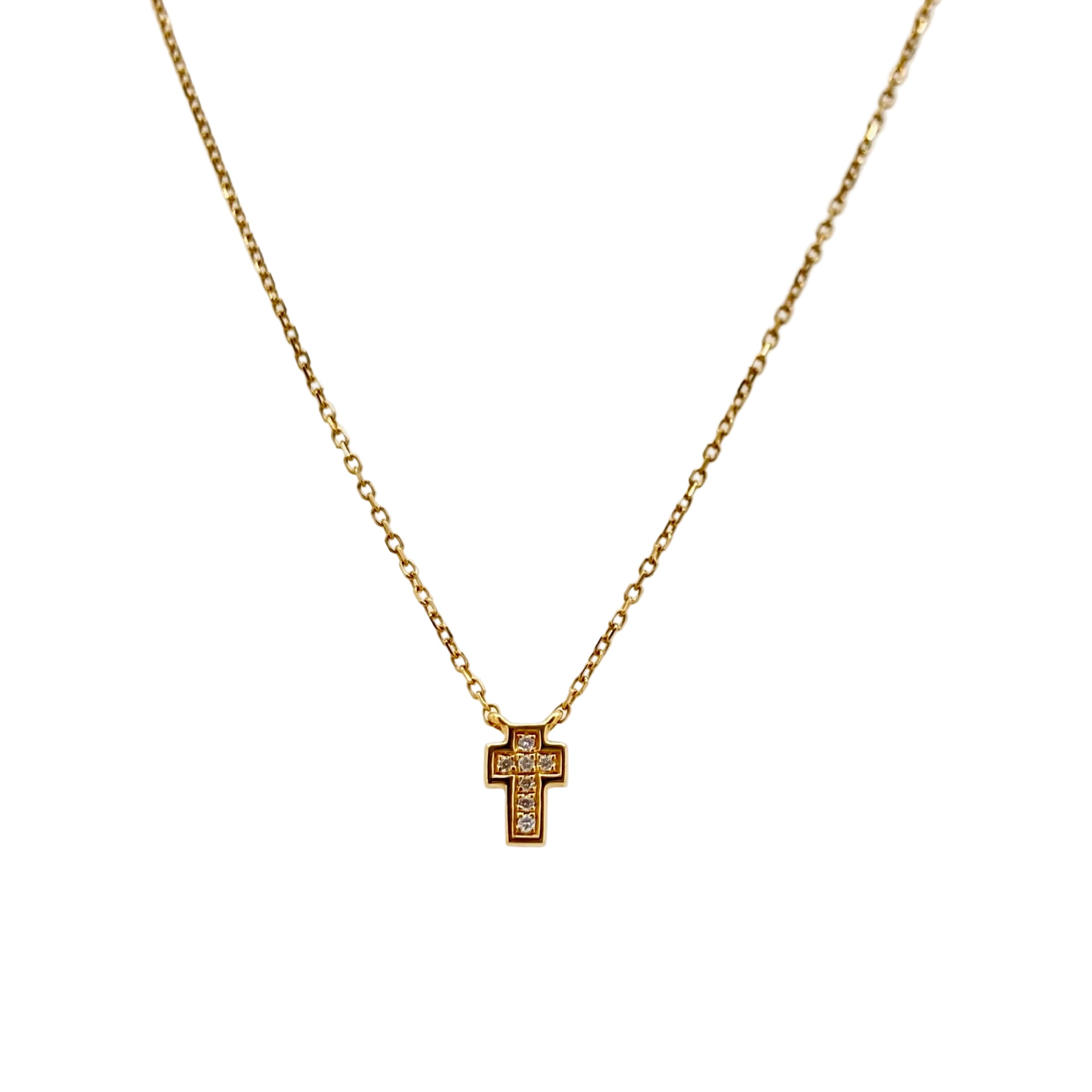 Dainty Diamond Cross Necklace in 18K Yellow Gold