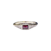 Ruby and Diamond Filagree Vintage- Style Ring in 9K White Gold