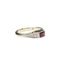 Ruby and Diamond Filagree Vintage- Style Ring in 9K White Gold