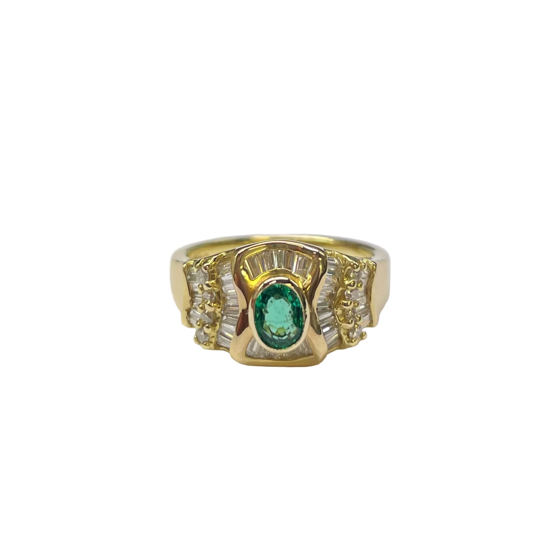 Emerald and Diamond Cluster Ring in 18K Yellow Gold