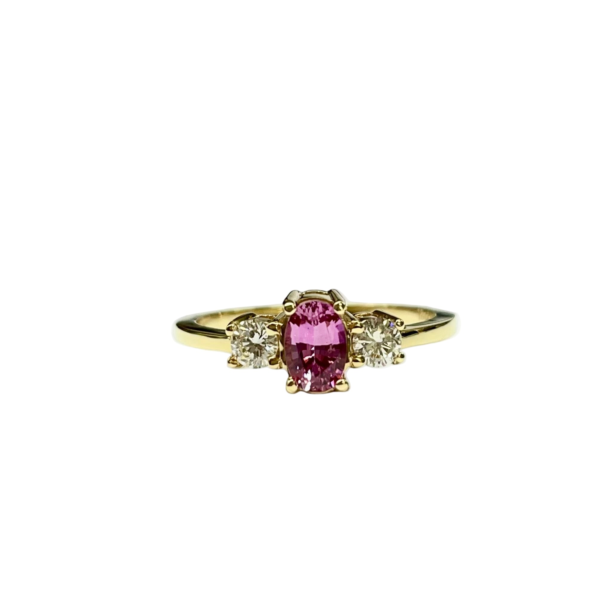 Pink Sapphire and Diamond Trilogy Ring in 18K Yellow Gold