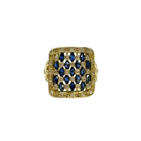 Sapphire and Diamond Unique Square Cluster Ring in 18K Yellow Gold
