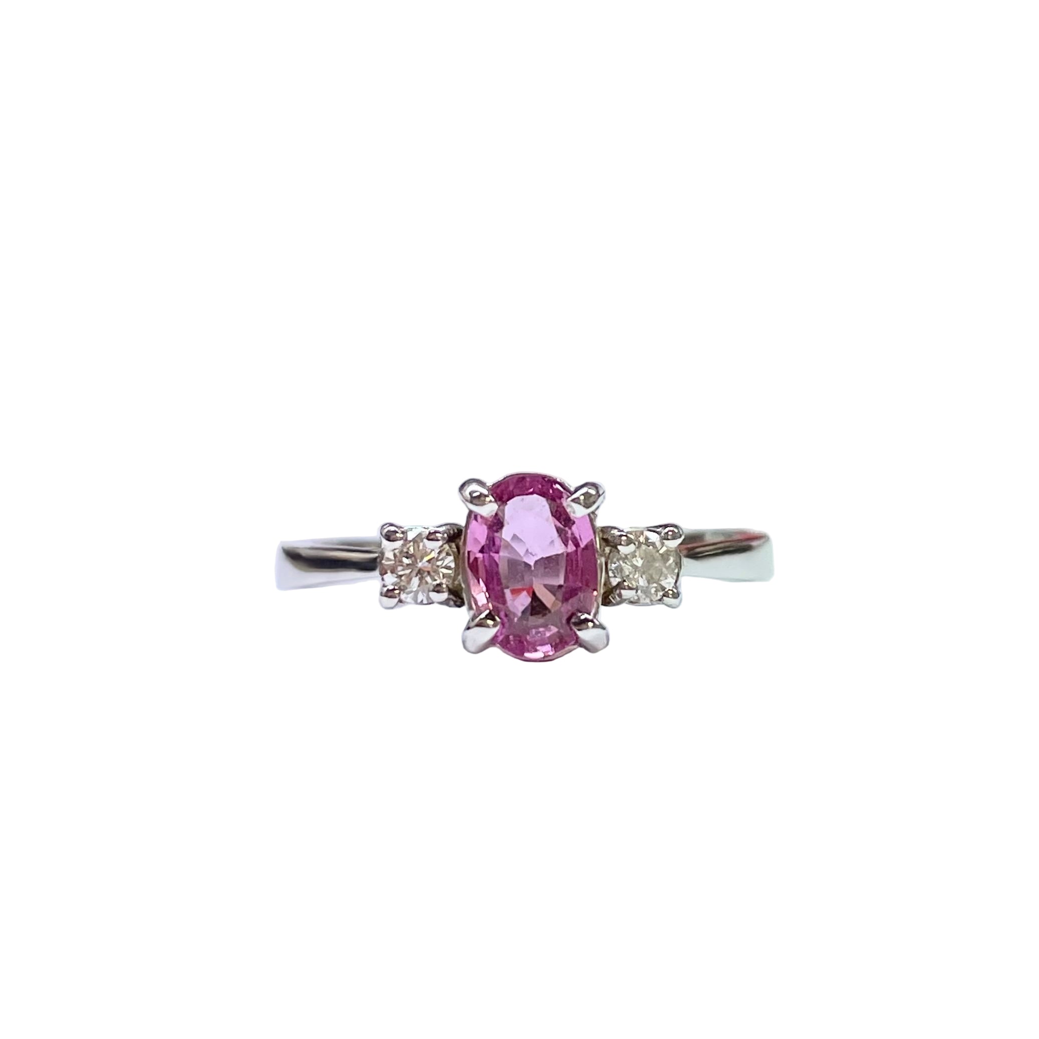 Pink Sapphire and Diamond Trilogy Ring in 9K White Gold
