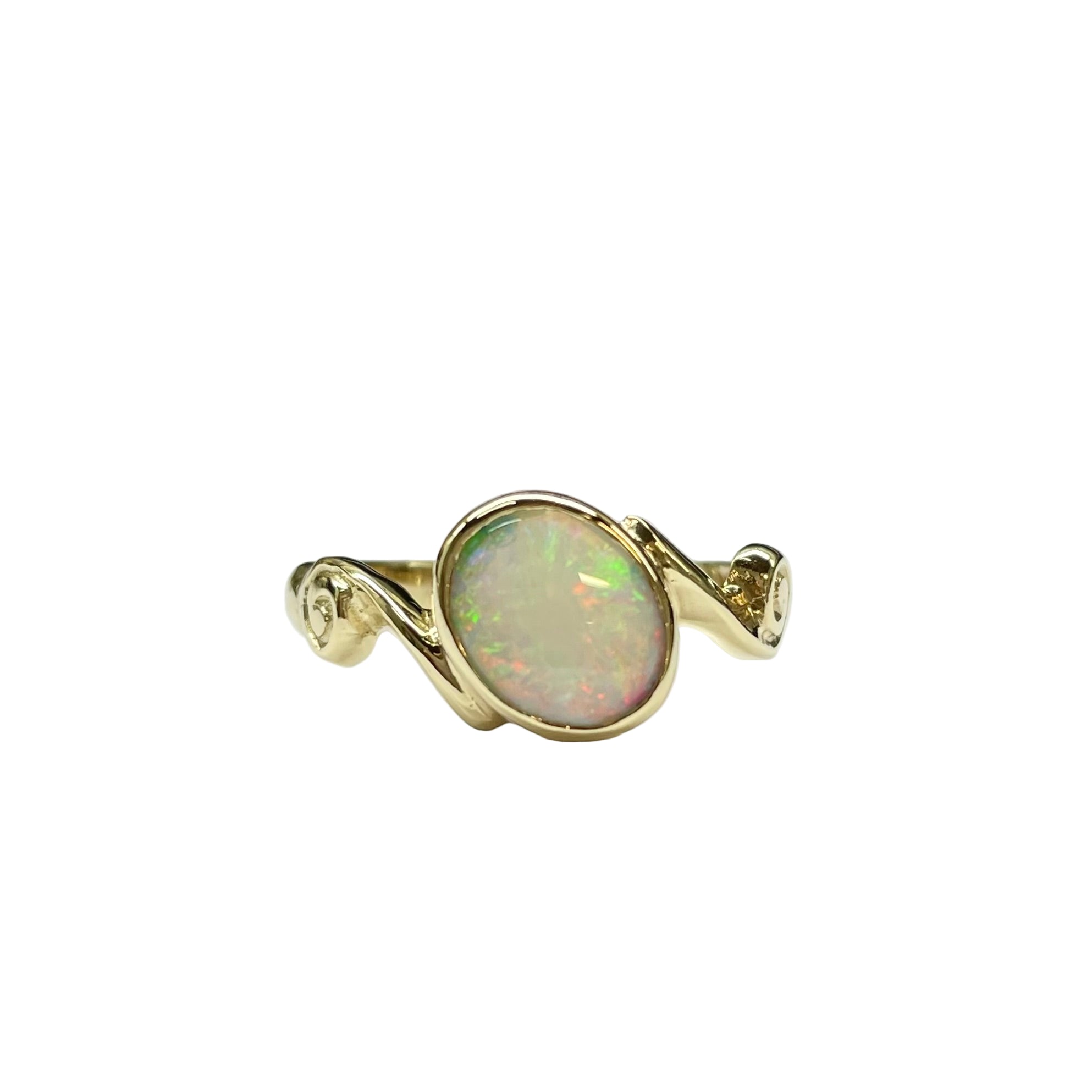 Australian Coober Pedy Opal Spiral Designed Ring in 9K Yellow Gold