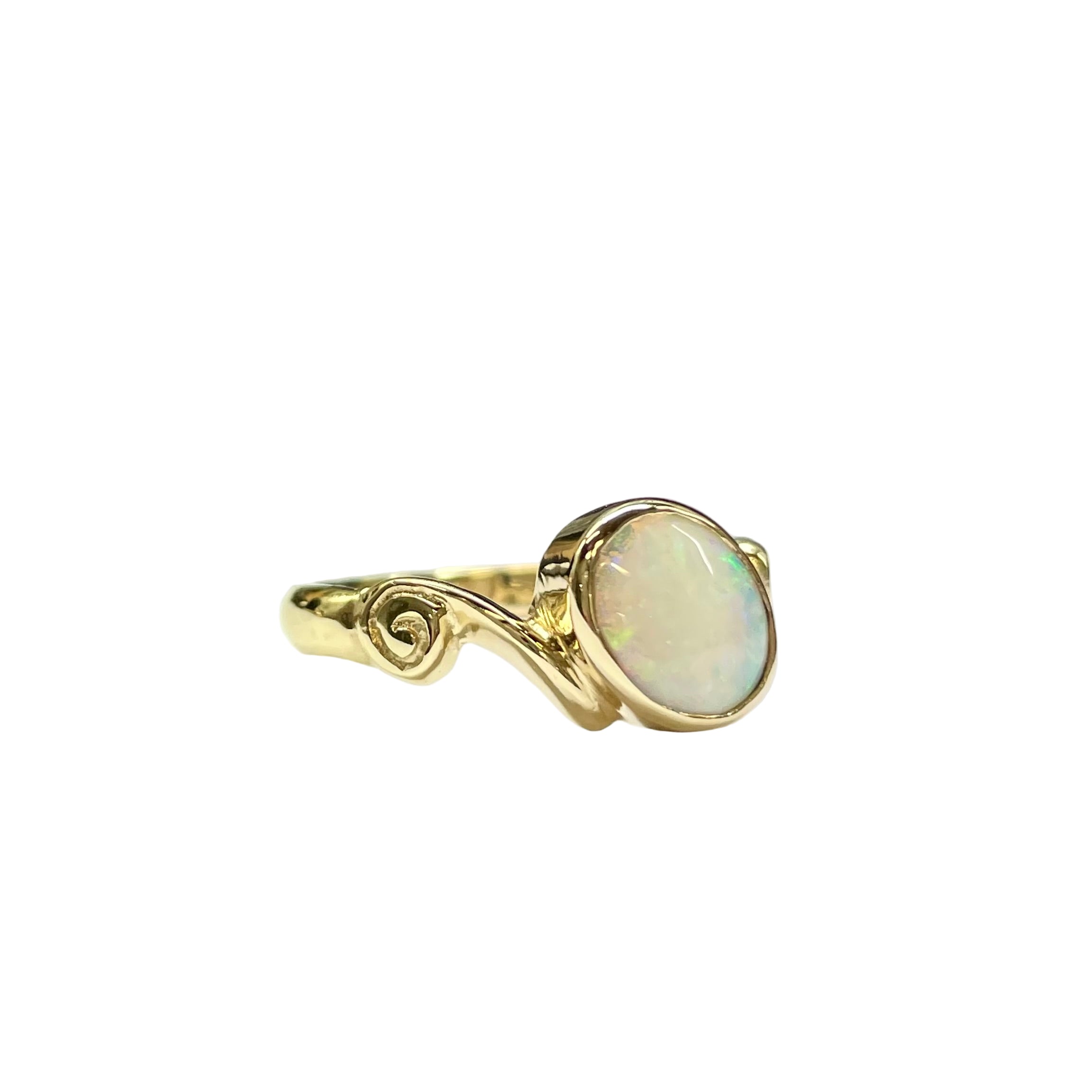 Australian Coober Pedy Opal Spiral Designed Ring in 9K Yellow Gold