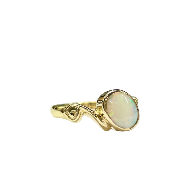 Australian Coober Pedy Opal Spiral Designed Ring in 9K Yellow Gold