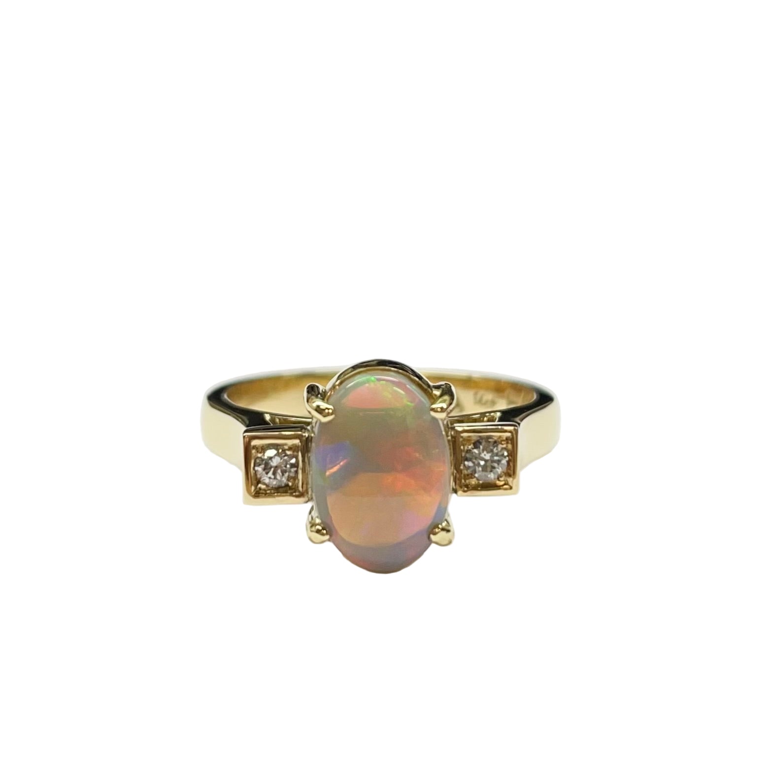 Australian Lightening Ridge Opal and Diamond Ring in 14K Yellow Gold