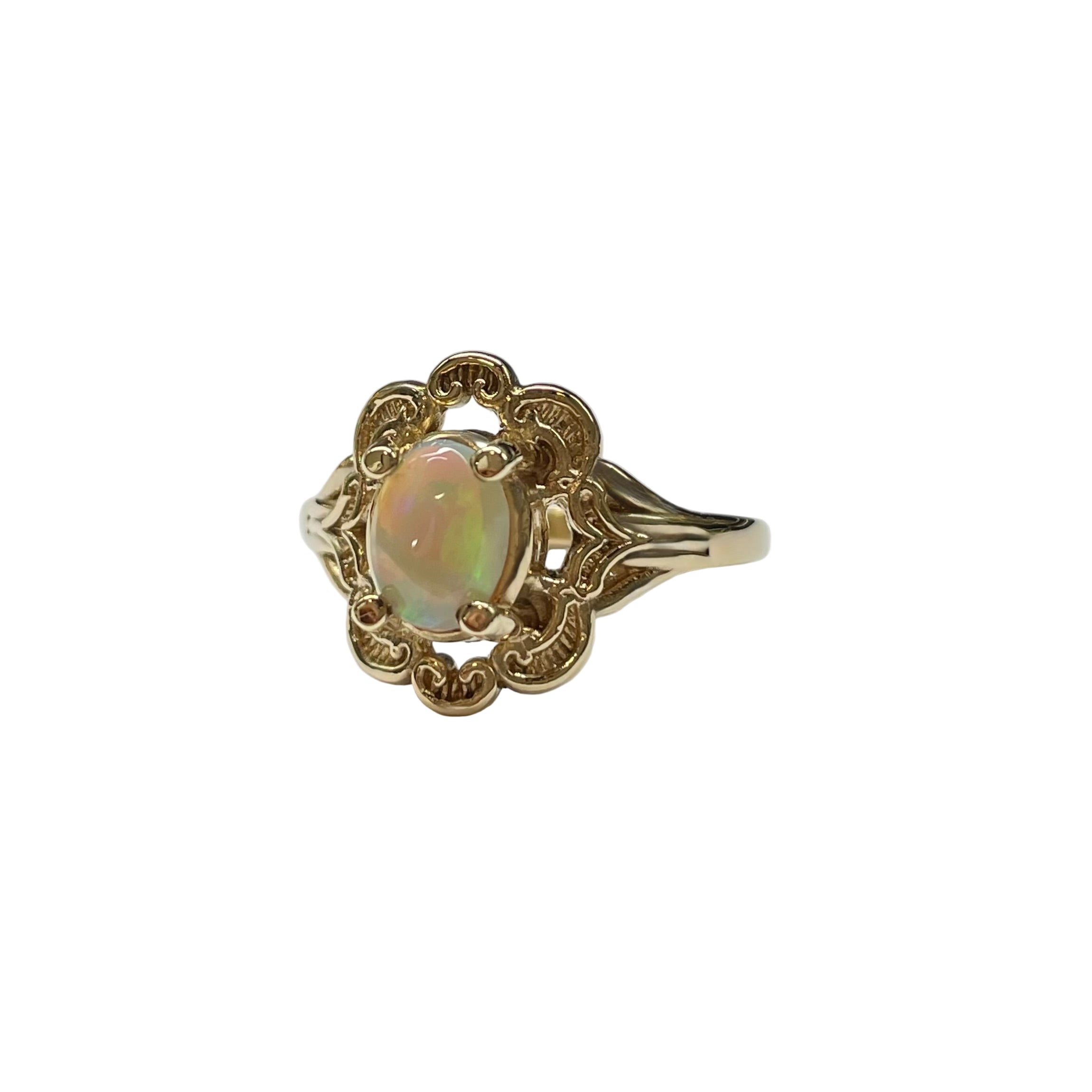 Crystal Opal Vintage- Style Ring in 9K Yellow Gold