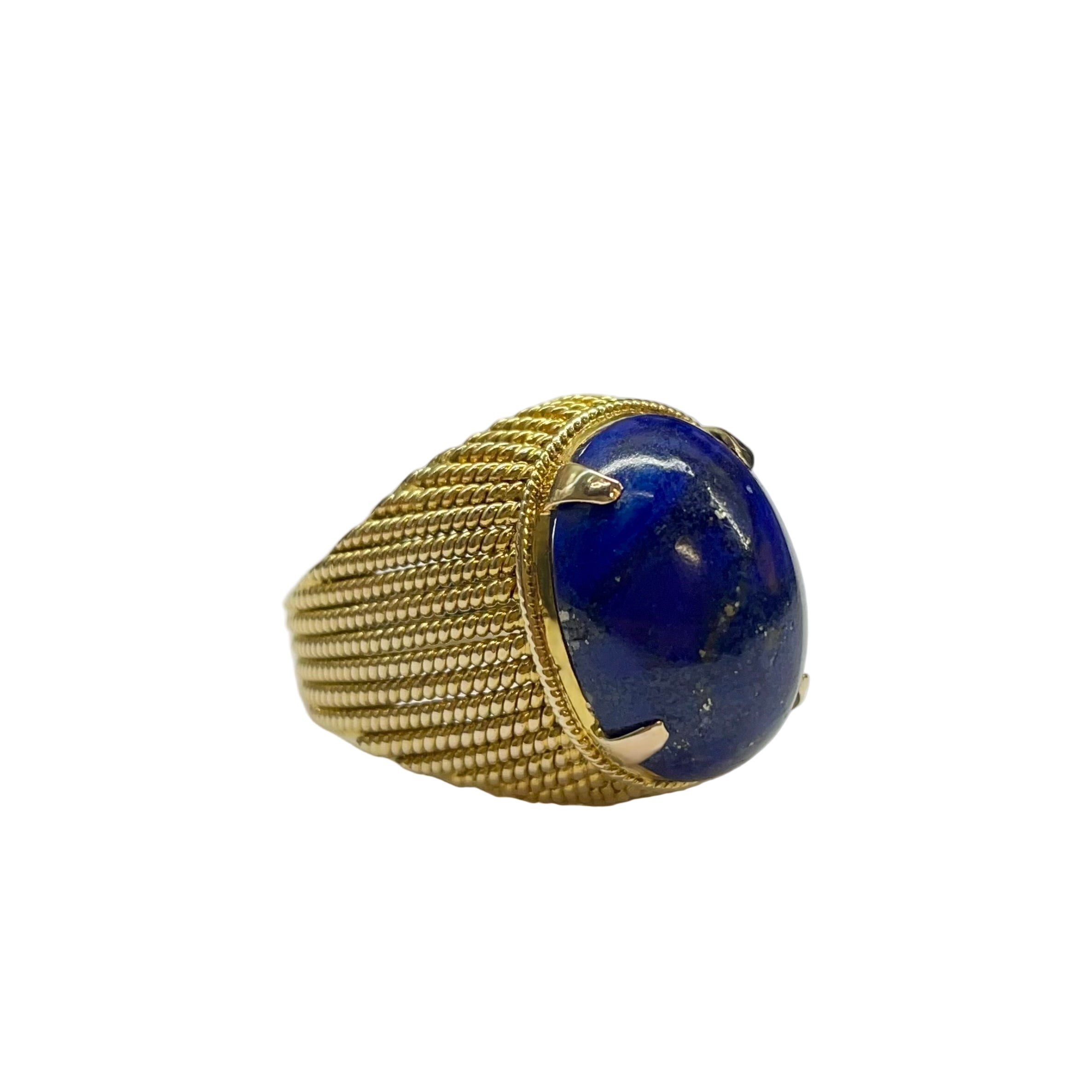 Lapis Lazuli Fancy Textured Ring in 18K Yellow Gold