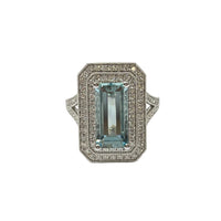 Aquamarine and Diamond Double Cluster Ring in Platinum