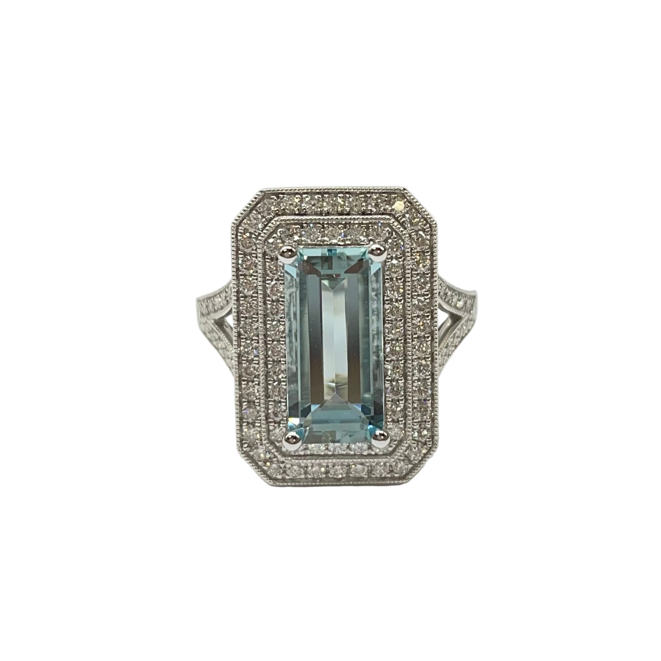 Aquamarine and Diamond Double Cluster Ring in Platinum