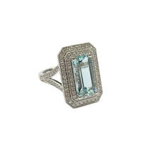 Aquamarine and Diamond Double Cluster Ring in Platinum