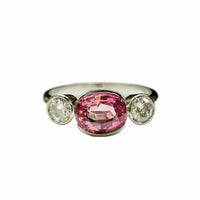 (colour change) Pink Tourmaline and Diamond Trilogy Ring in 18K White Gold