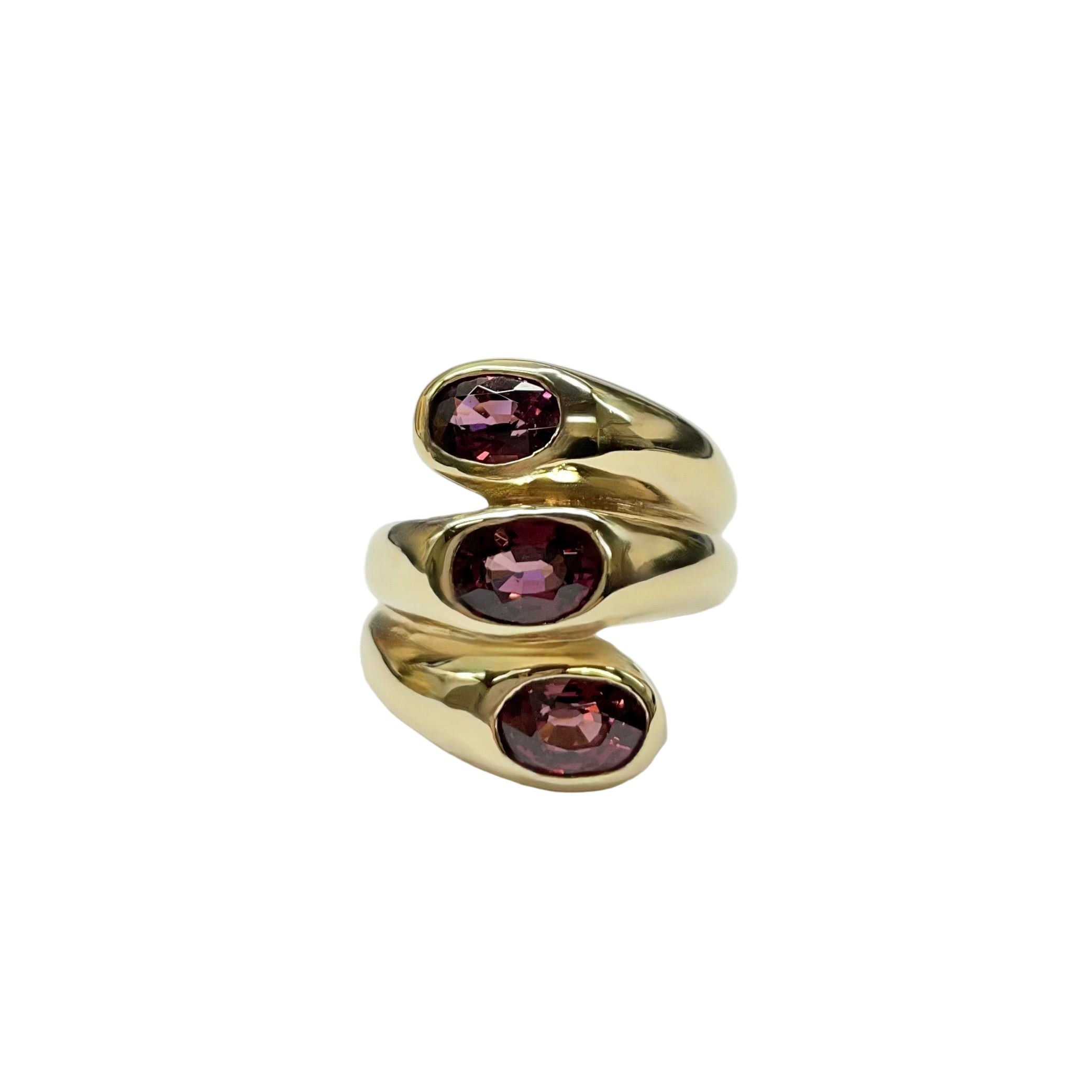 Pink Tourmaline Three- Stone Statement Ring in 9K Yellow Gold
