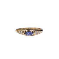 Blue Sapphire and Diamond Filagree Style Ring in 9K Yellow Gold