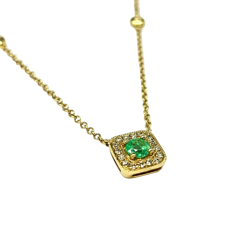 Emerald and Diamond Necklace in 18K Yellow Gold