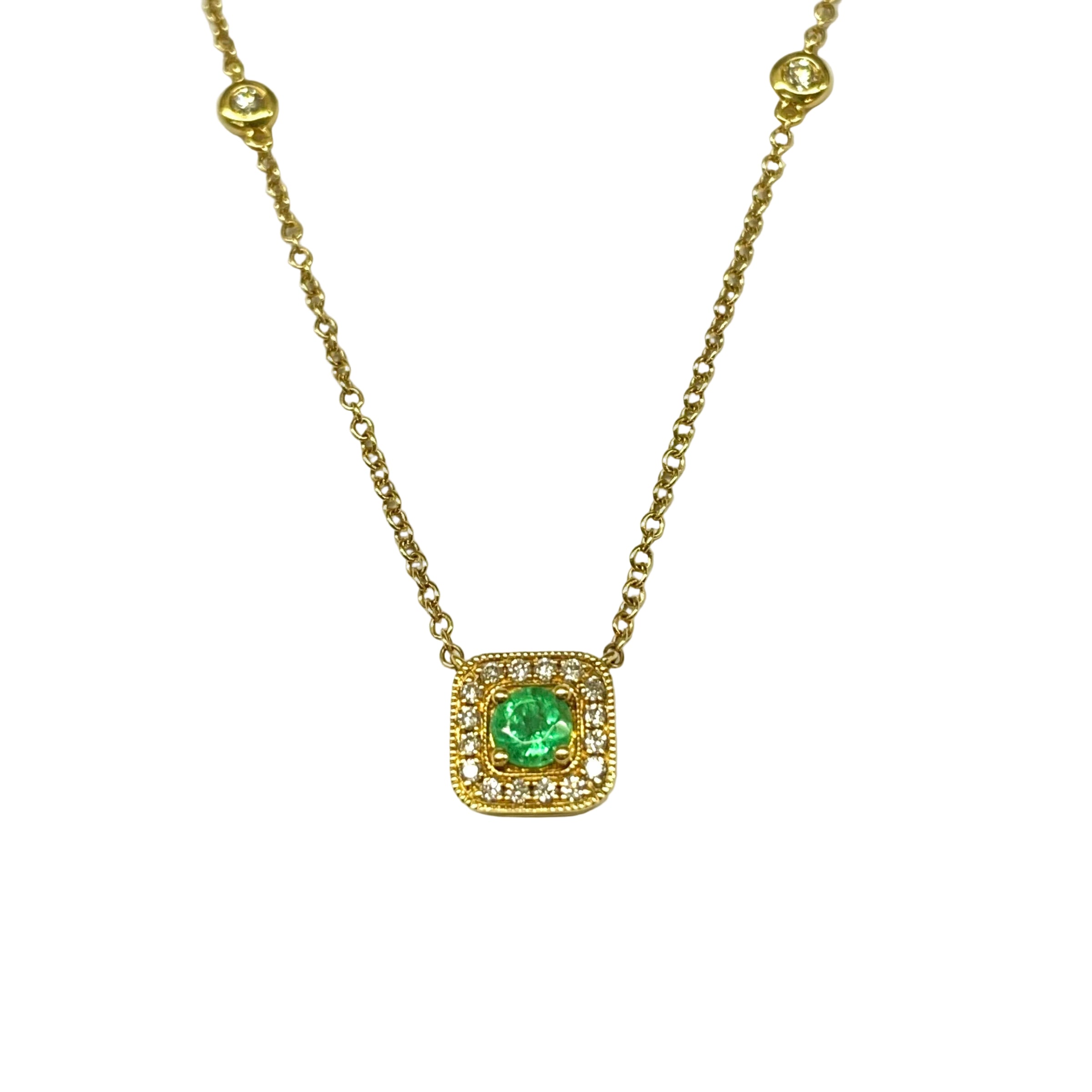 Emerald and Diamond Necklace in 18K Yellow Gold