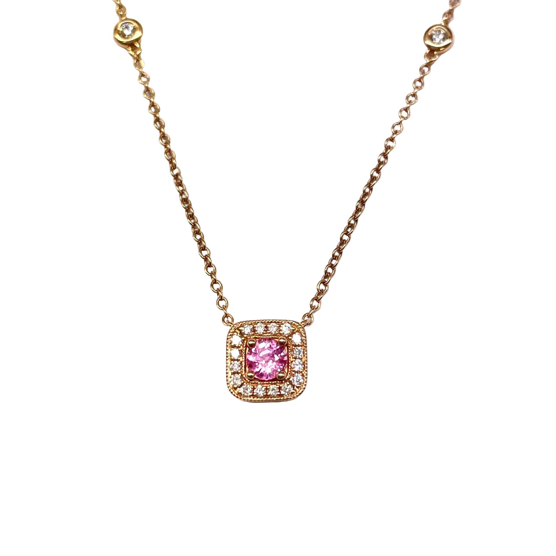 Pink Sapphire and Diamond Necklace in 18K Rose Gold