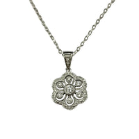 Diamond Floral- Style Pendant in 9K White Gold