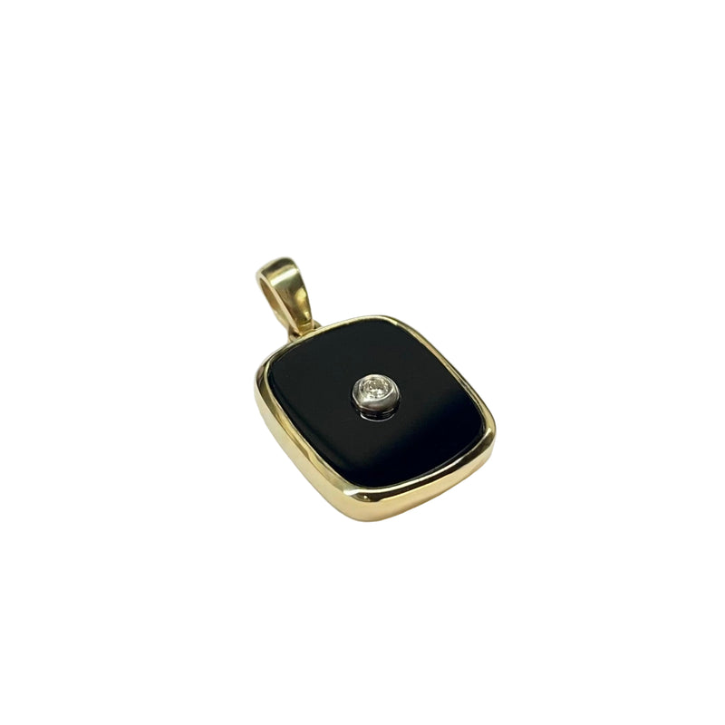 Black Onyx and Diamond Pendant in 9K Yellow Gold