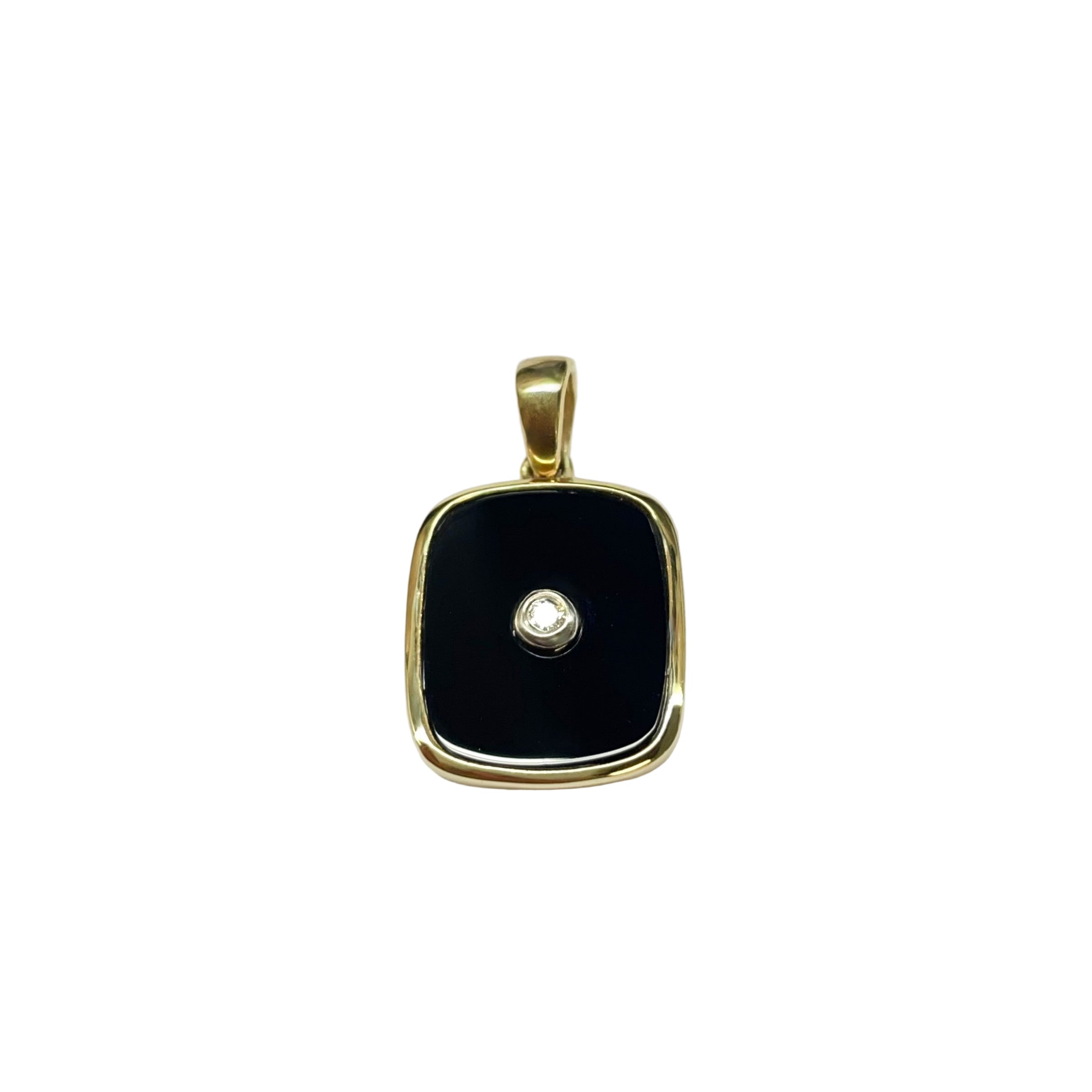 Black Onyx and Diamond Pendant in 9K Yellow Gold