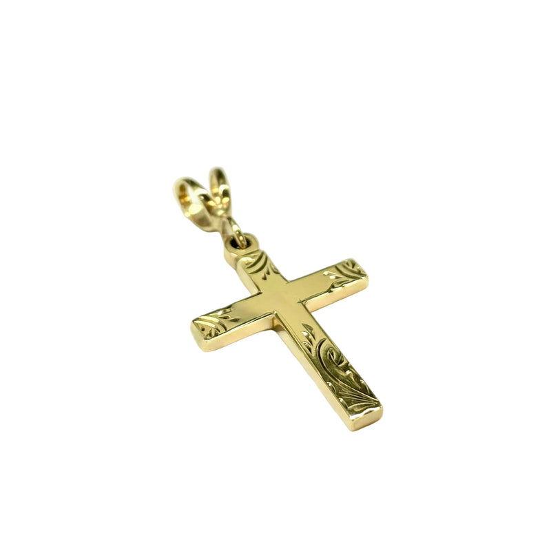 Engraved Cross Pendant in 9K Yellow Gold