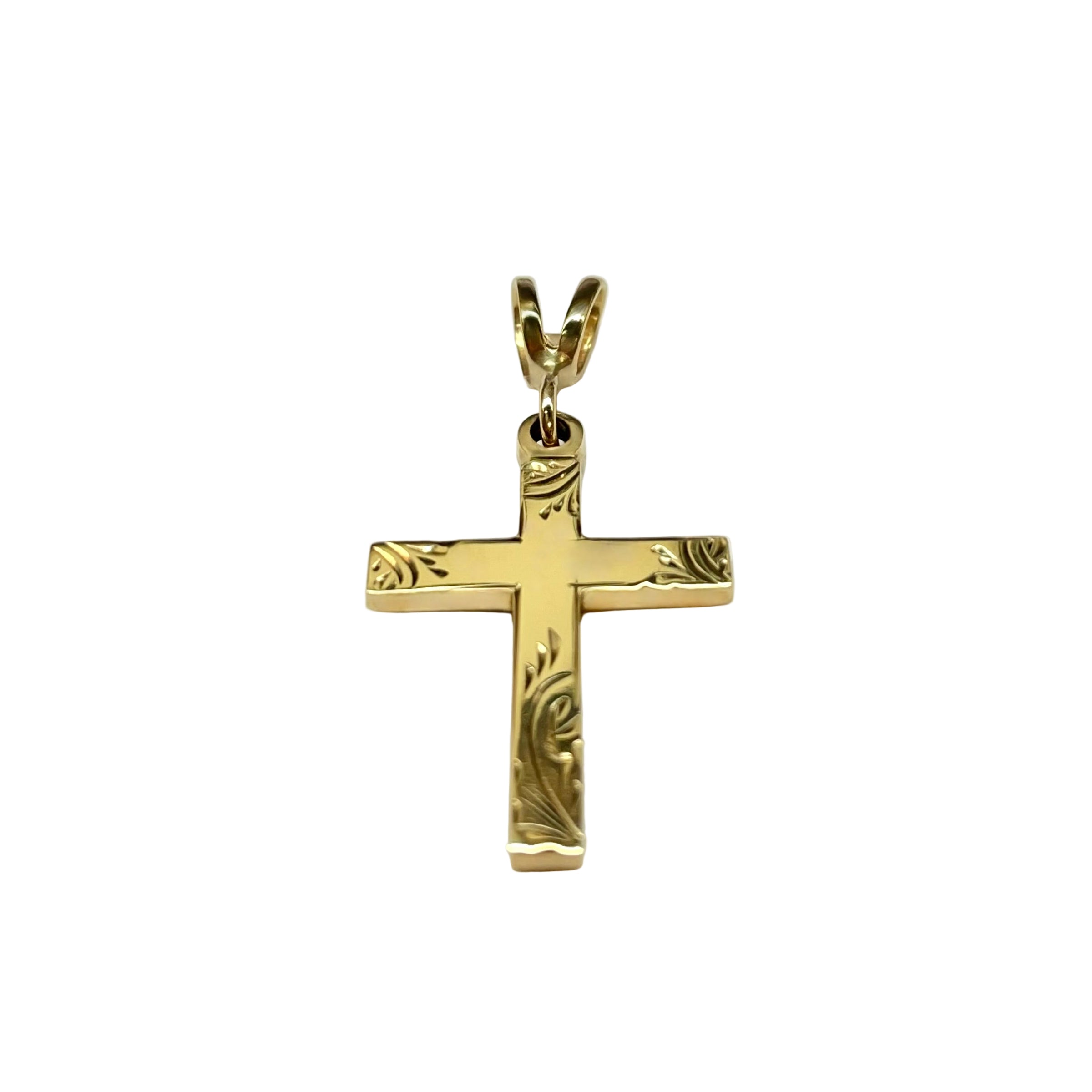 Engraved Cross Pendant in 9K Yellow Gold