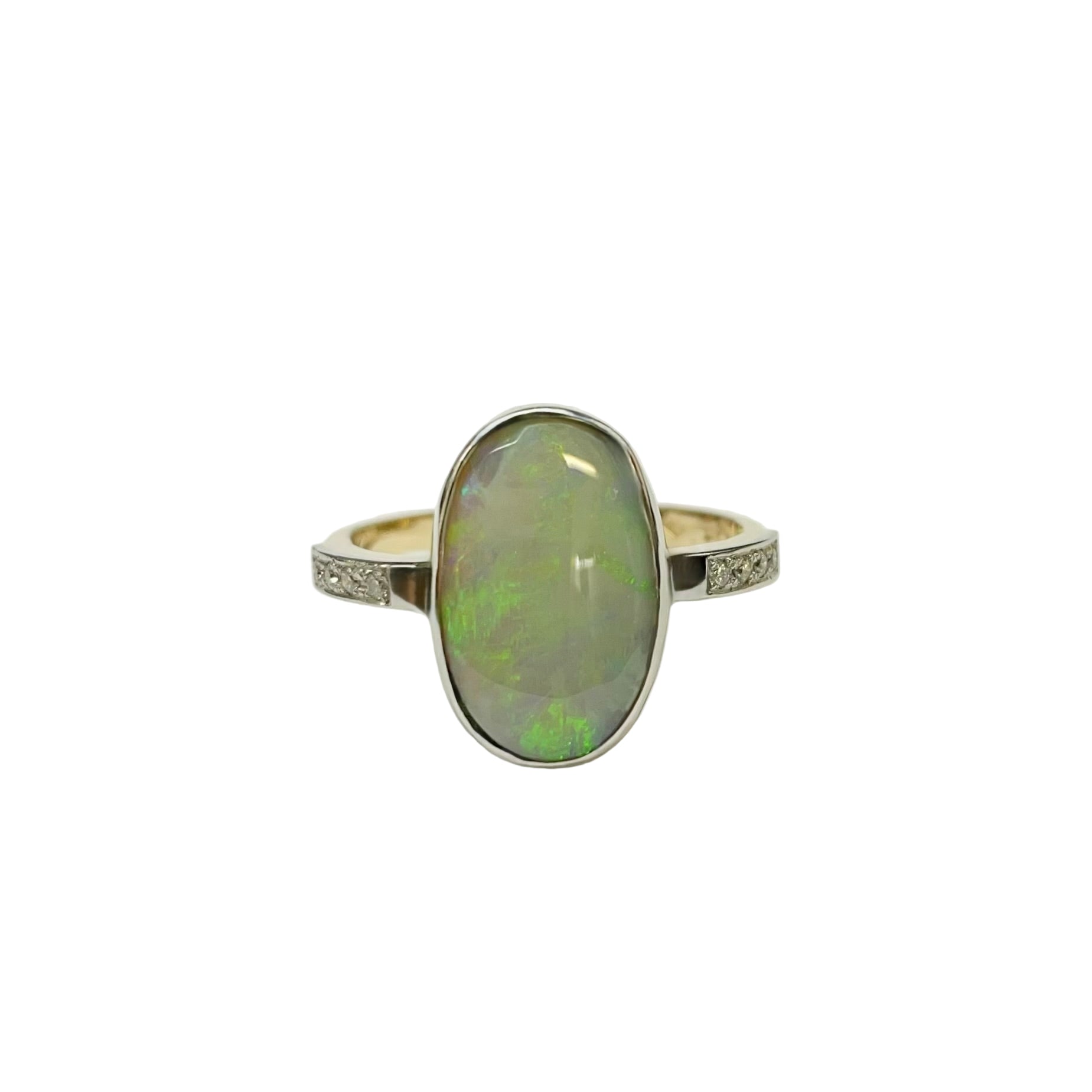Australian Lightening Ridge Opal and Diamond Ring in 14K Yellow Gold and Rhodium Plating