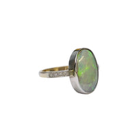 Australian Lightening Ridge Opal and Diamond Ring in 14K Yellow Gold and Rhodium Plating