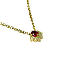 Ruby and Diamond Half- Cluster Necklace in 9K Yellow Gold