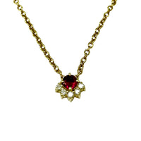 Ruby and Diamond Half- Cluster Necklace in 9K Yellow Gold