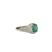 Emerald and Diamond Flowing Design Cluster Ring in 18K White Gold