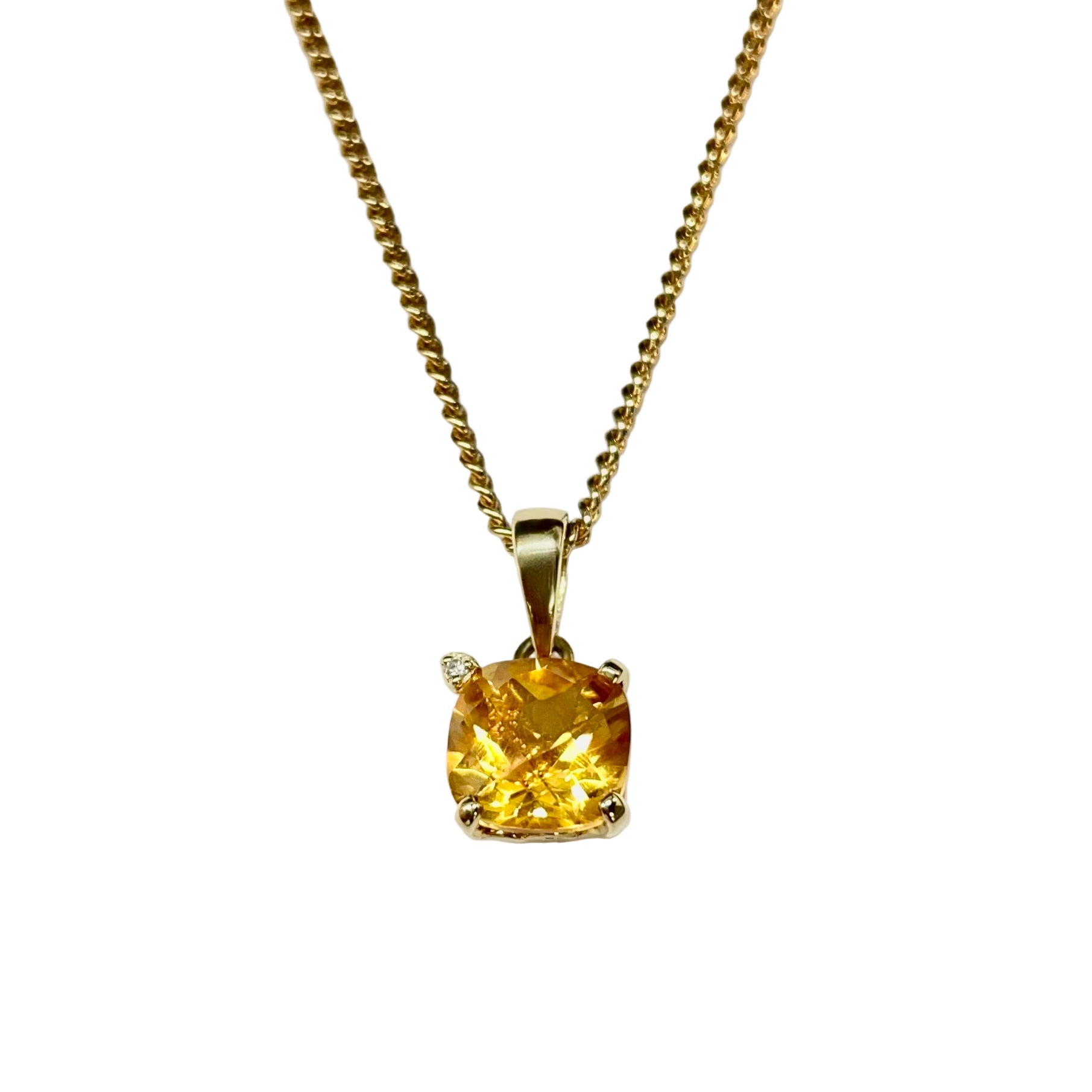 Citrine and Diamond Pendant in 9K Yellow Gold