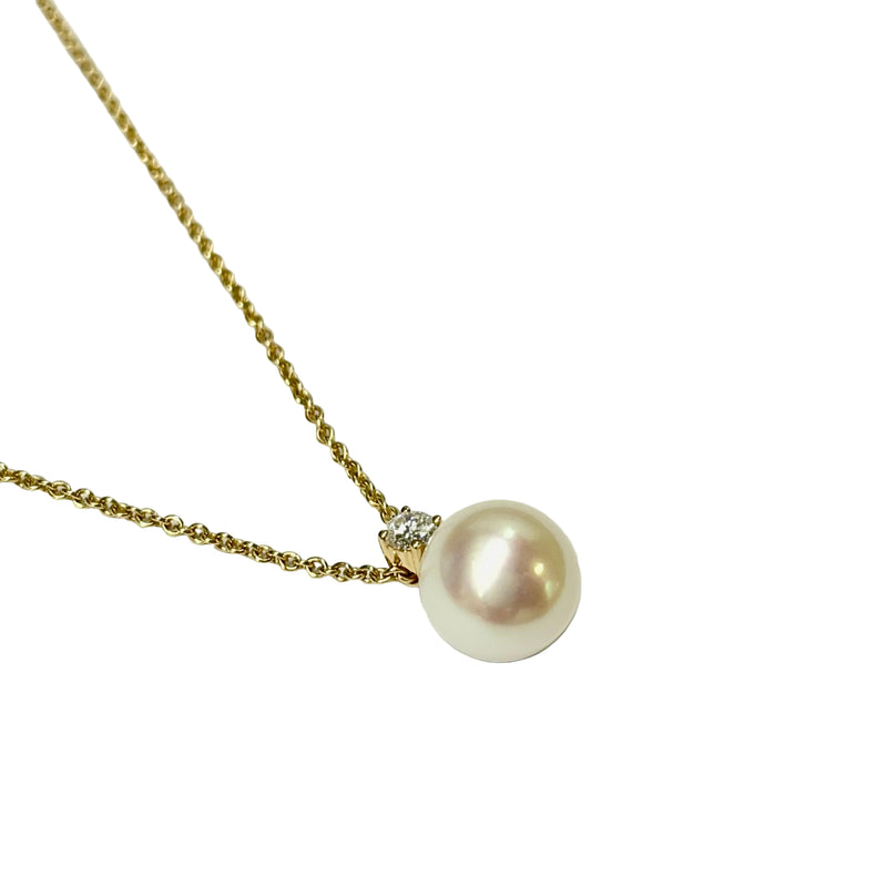 Akoya Pearl and Diamond Necklace in 9K Yellow Gold