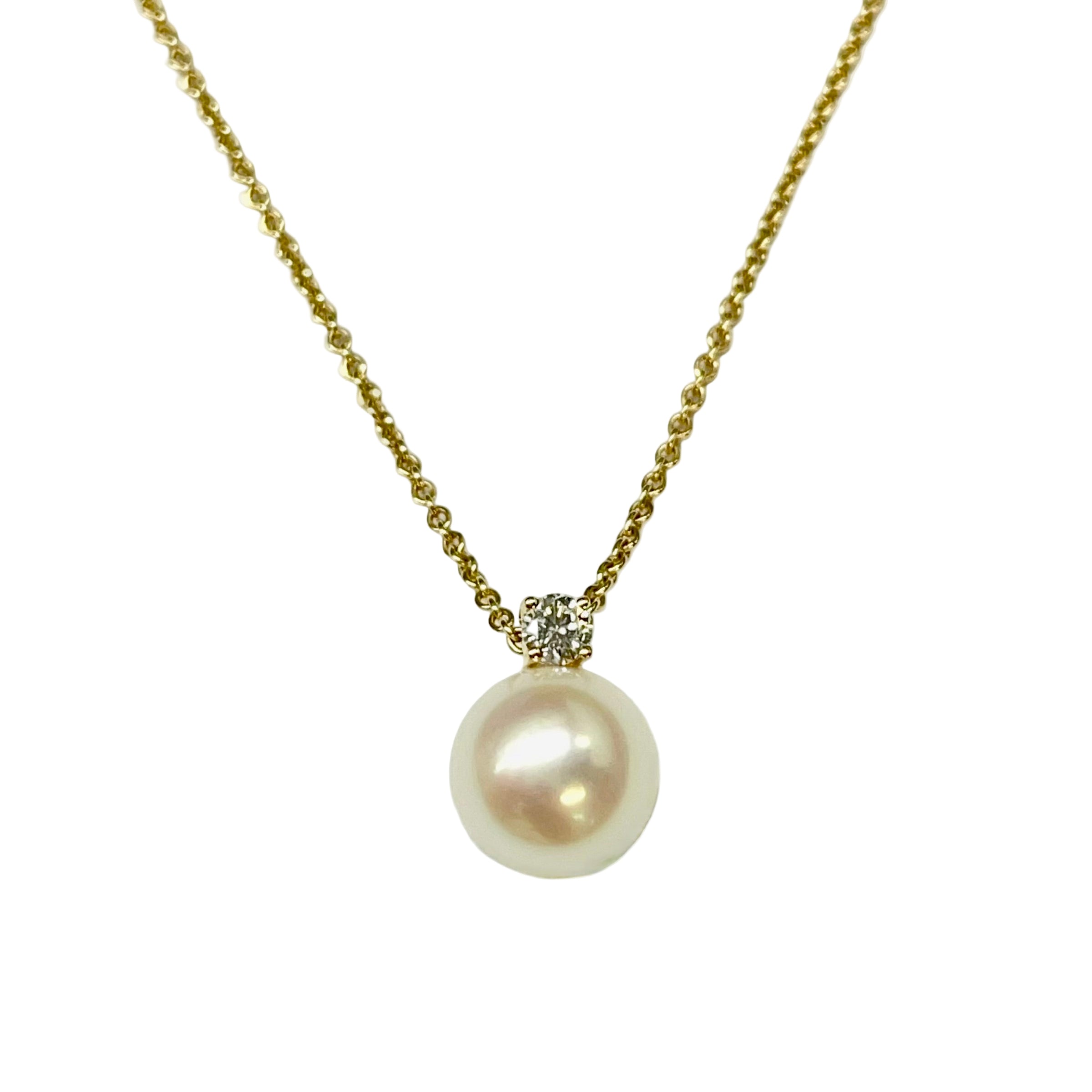 Akoya Pearl and Diamond Necklace in 9K Yellow Gold