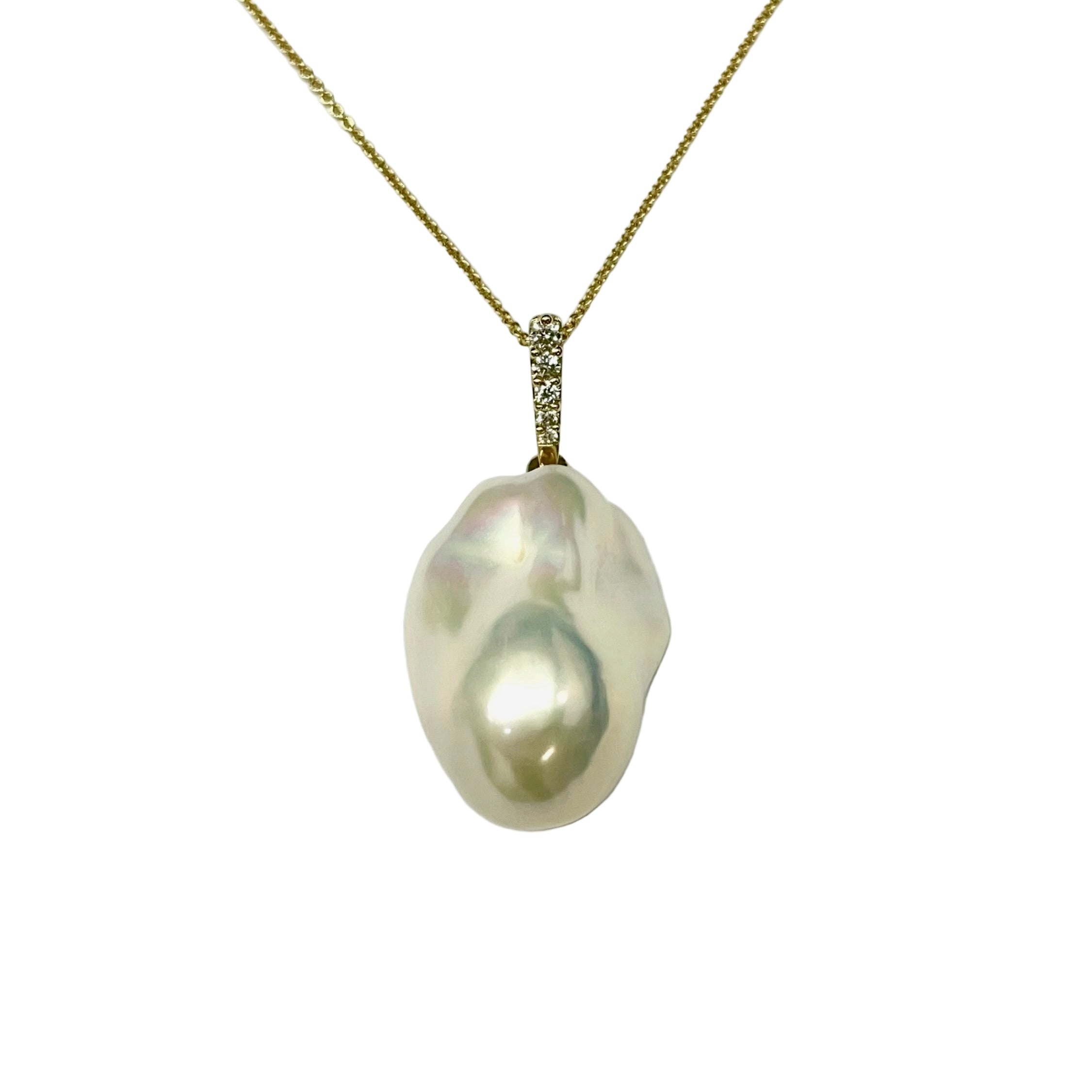 Baroque Freshwater Pearl Diamond Pendant in 9K Yellow Gold