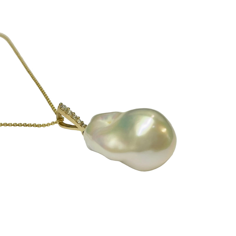 Baroque Freshwater Pearl Diamond Pendant in 9K Yellow Gold